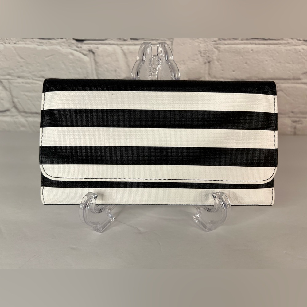 Kut From The Kloth Black White Striped‎ Slim Trifold Wallet Vegan Leather NEW